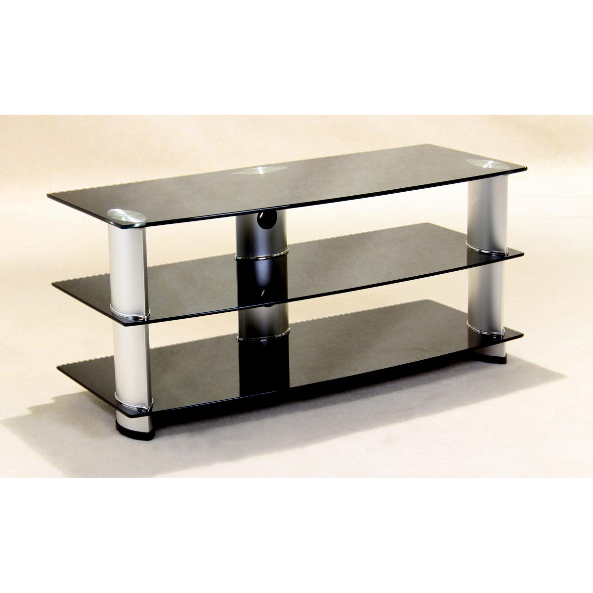 Batesville Modern Elegance Glass TV Unit with 3 Tiers and Aluminium Tubes - Black - Sigrid Mills