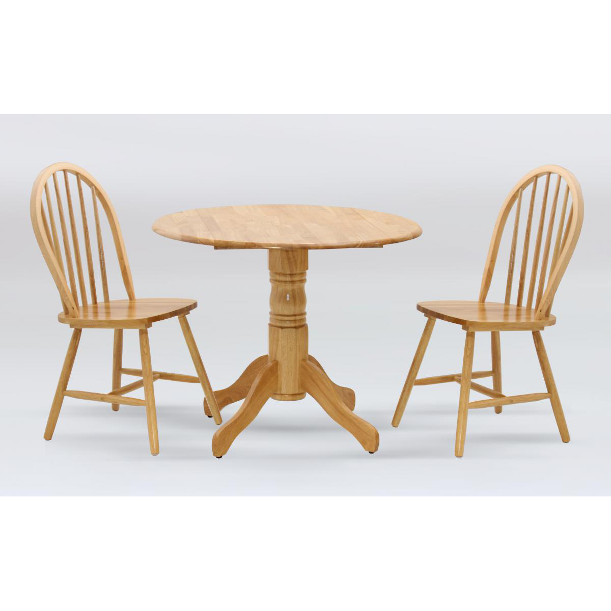 Batesville Solid Rubberwood Round Dining Set Classic Charm with 2 Chairs in Natural Wood - Sigrid Mills