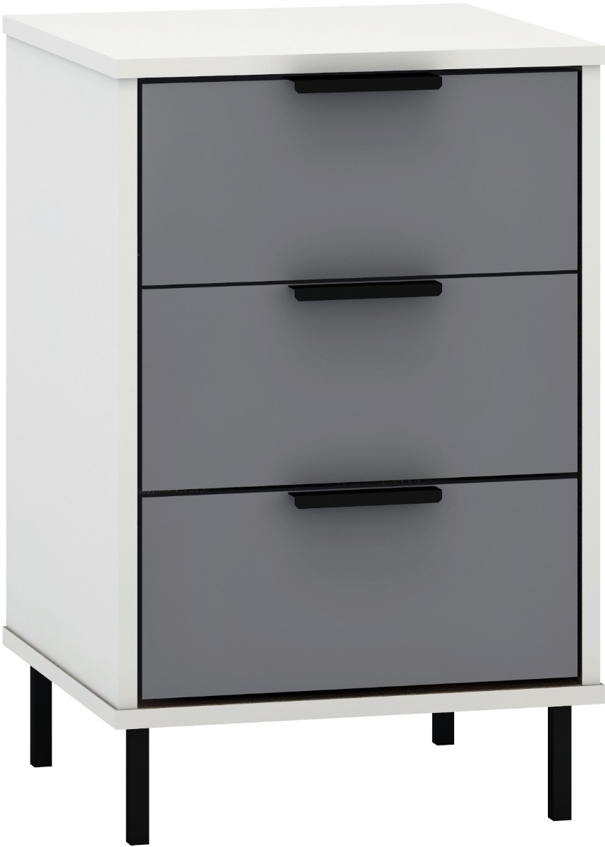 Madrid 3 Drawer Bedside - Grey White Gloss - Budget Deals