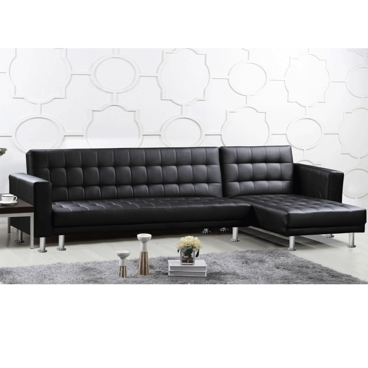 Bangor Corner Multi Functional Seamless Style Sofa Bed Leather Effect and PVC - Black - Sigrid Mills