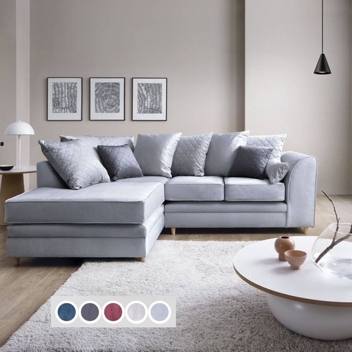 Chicago Velvet Corner Sofa - Silver Blue - Interior Masters
