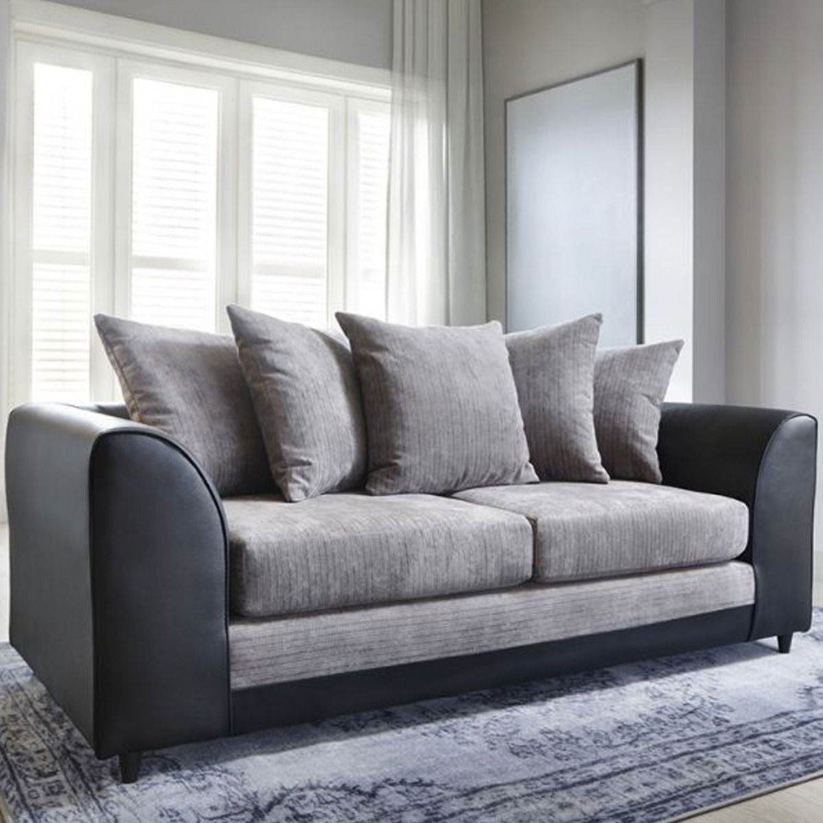 Linacre 3 Seater Sofa - Black and Charcoal - Moonlight Interiors