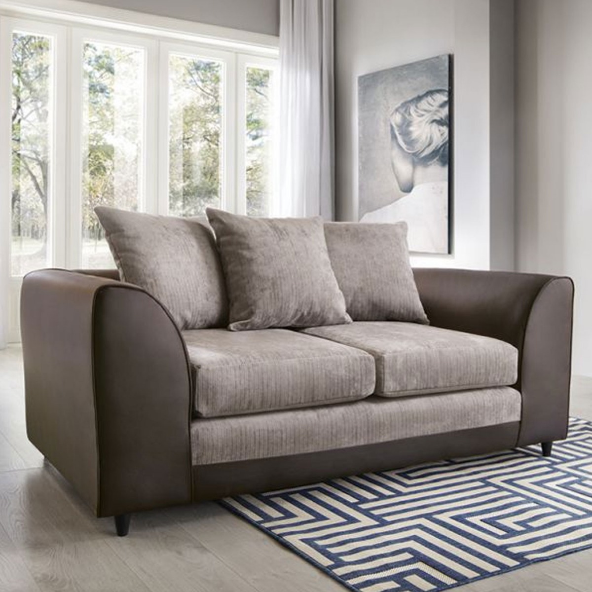 Linacre 2 Seater Sofa - Brown and Beige - Moonlight Interiors