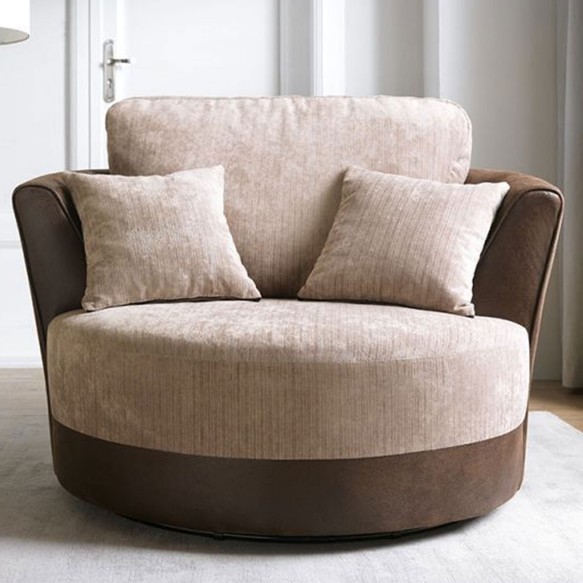 LINACRE Swivel Chair - Brown and Beige - Moonlight Interiors