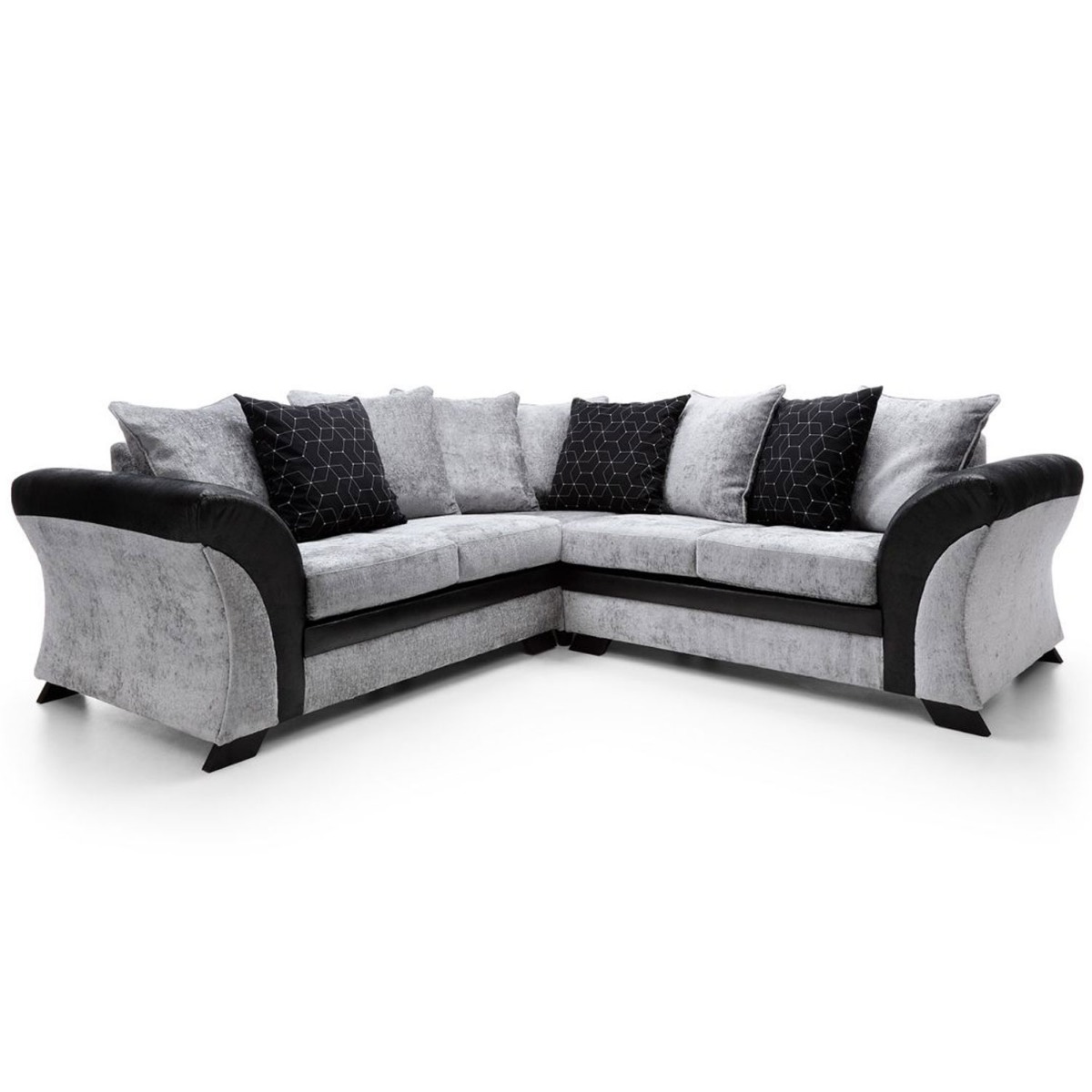 Lloyd Crushed Chenille Corner Sofa - Black and Grey - Moonlight Interiors