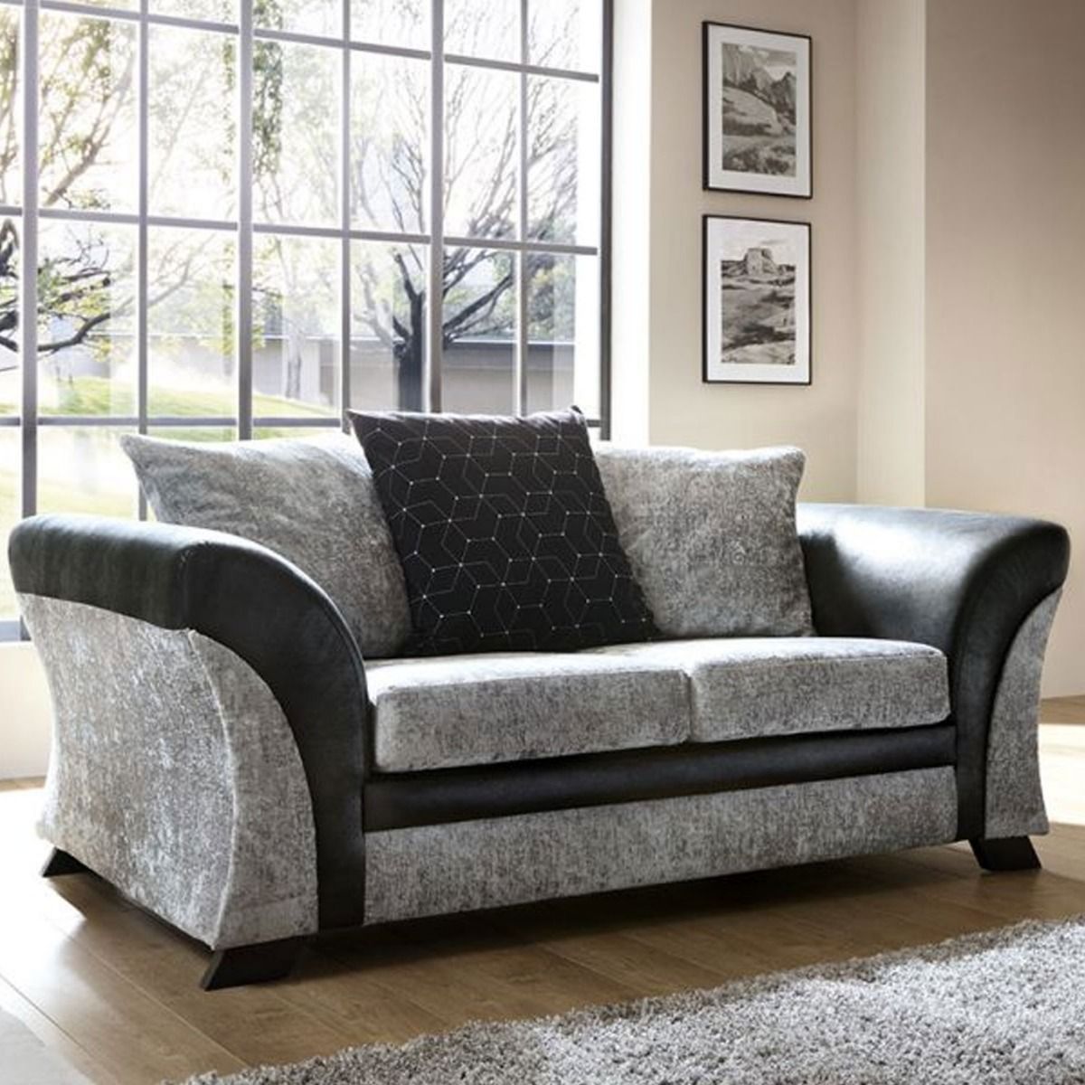 Lloyd Crushed Chenille 2 Seater - Black and Grey - Moonlight Interiors