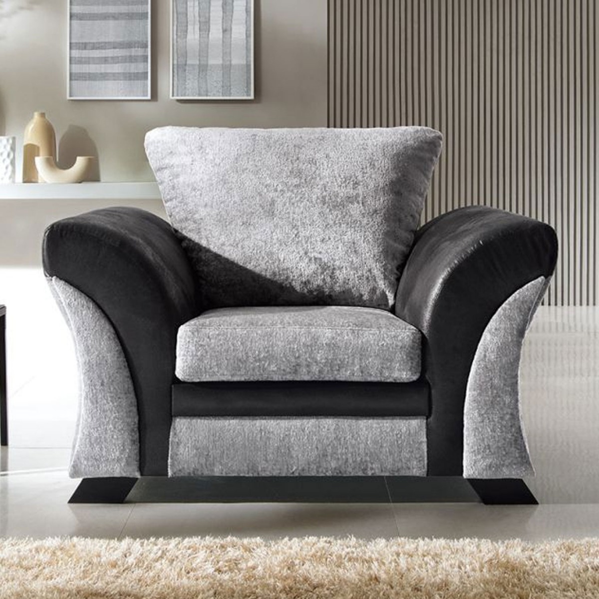 Lloyd Crushed Chenille Armchair - Black and Grey - Moonlight Interiors