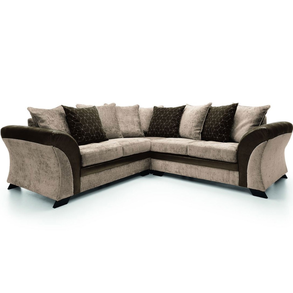 Lloyd Crushed Chenille Corner Sofa - Brown and Beige - Moonlight Interiors