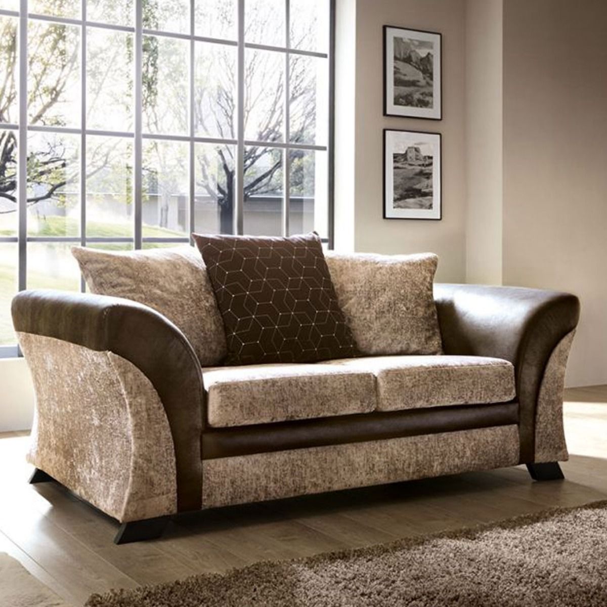 Lloyd Crushed Chenille 2 Seater - Brown and Beige - Moonlight Interiors