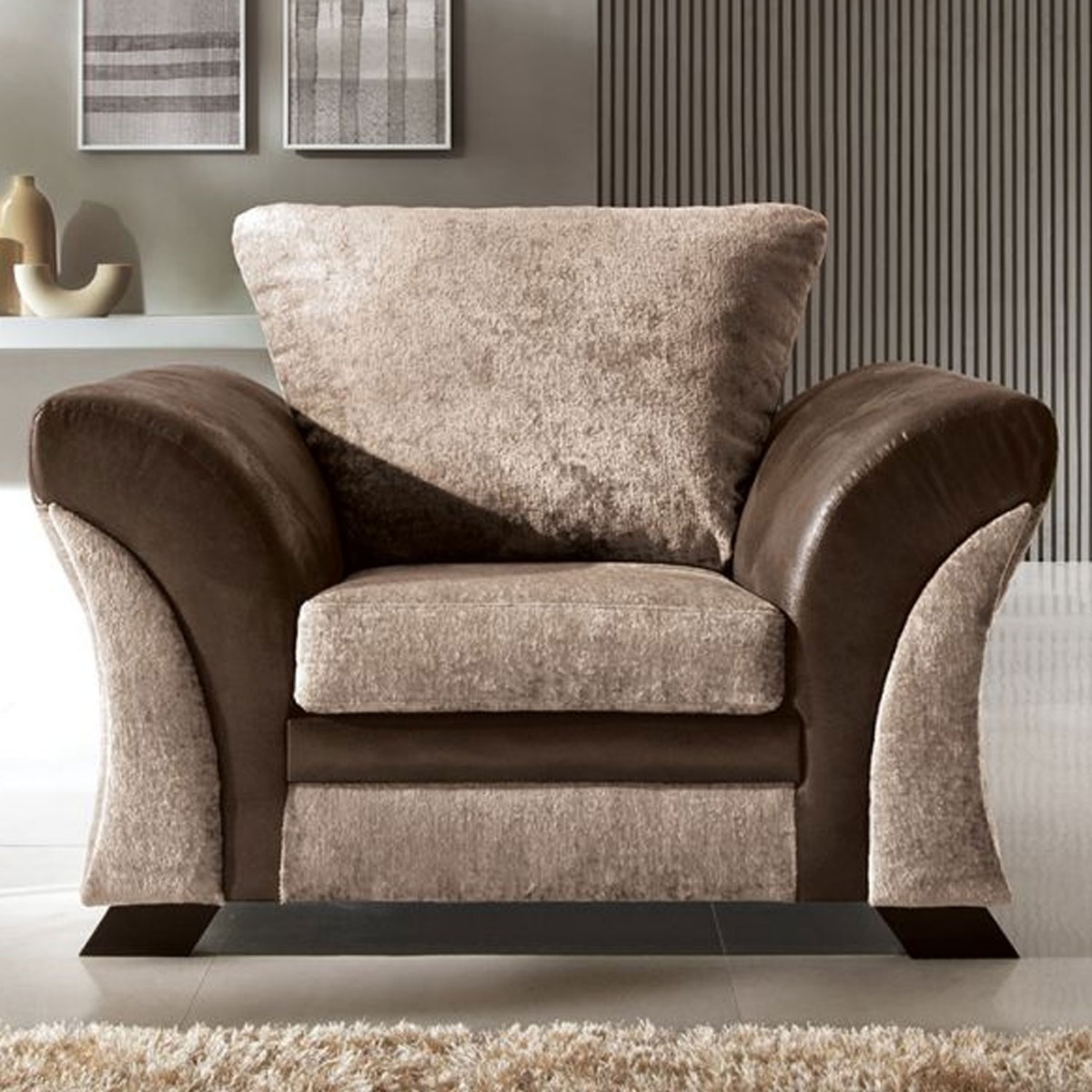 Lloyd Crushed Chenille Armchair - Brown and Beige - Moonlight Interiors