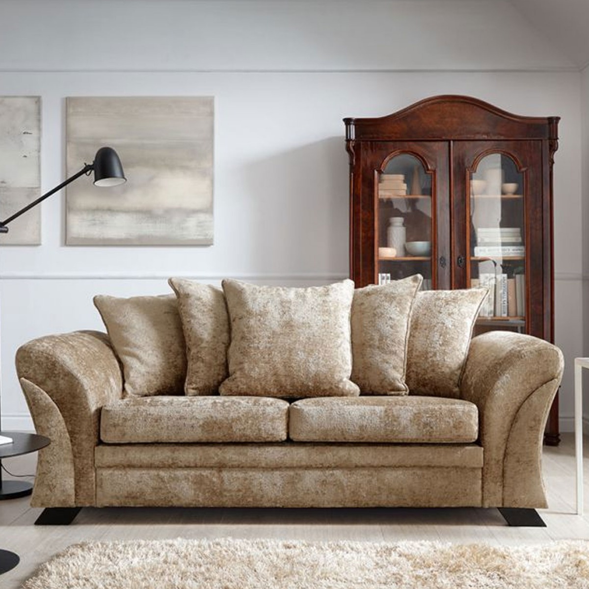 Lloyd Crushed Chenille 3 Seater - Brown - Moonlight Interiors