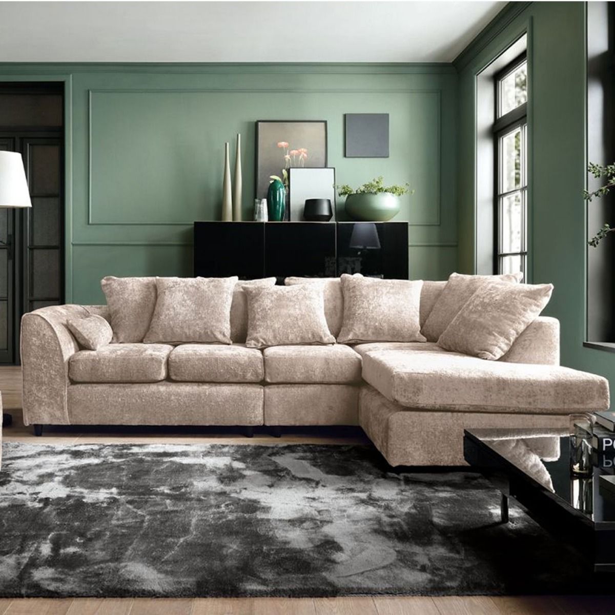 Gilliver Plus Crushed Chenille Corner Sofa - Right Arm Cream - Moonlight Interiors