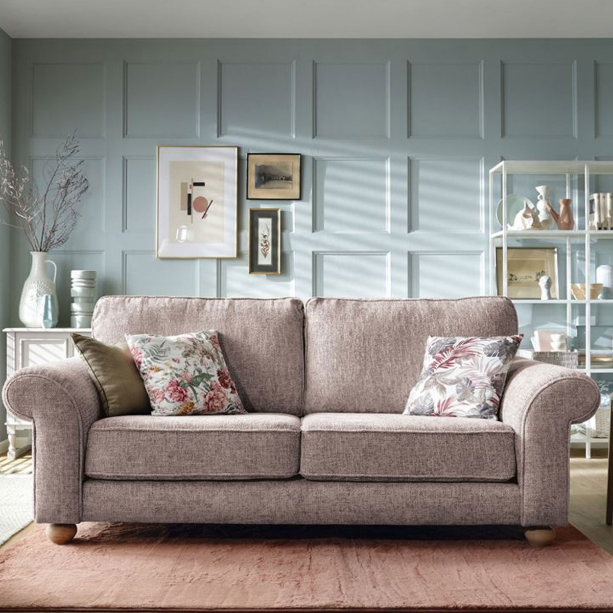 ZAZZLES Chenille Fabric 3 Seater Fullback Sofa - Woodrose - Moonlight Interiors