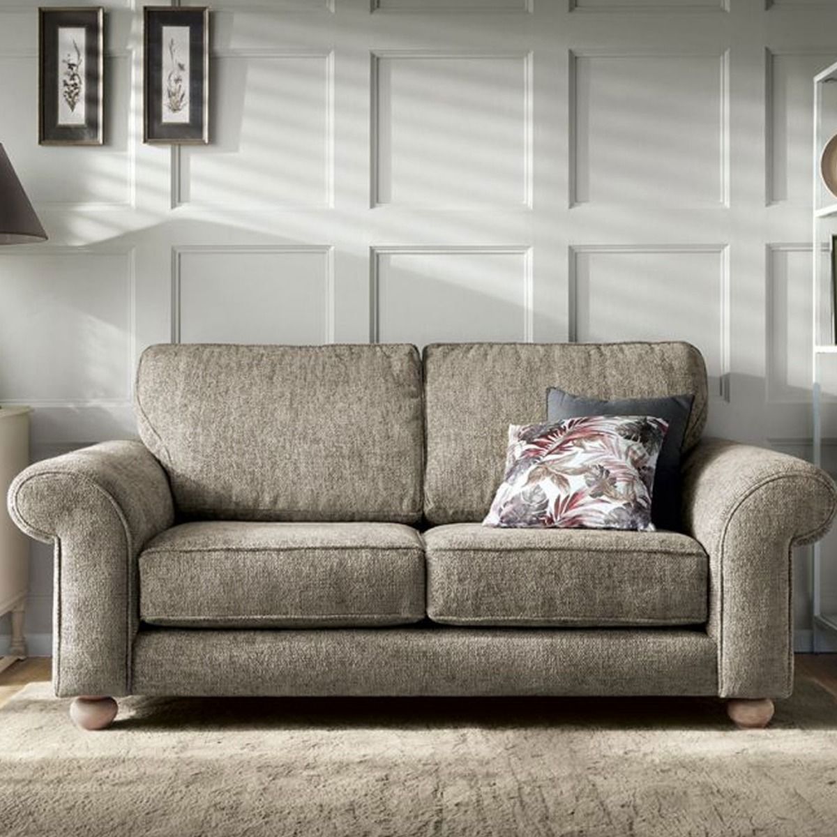 ZAZZLES Chenille Fabric 2 Seater Fullback Sofa - Taupe - Moonlight Interiors