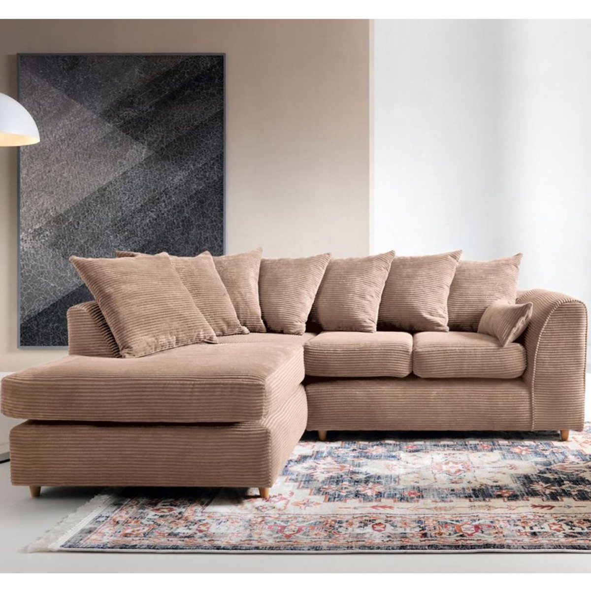 Jasmine Jumbo Cord Corner Sofa - Left Arm Brown - Moonlight Interiors