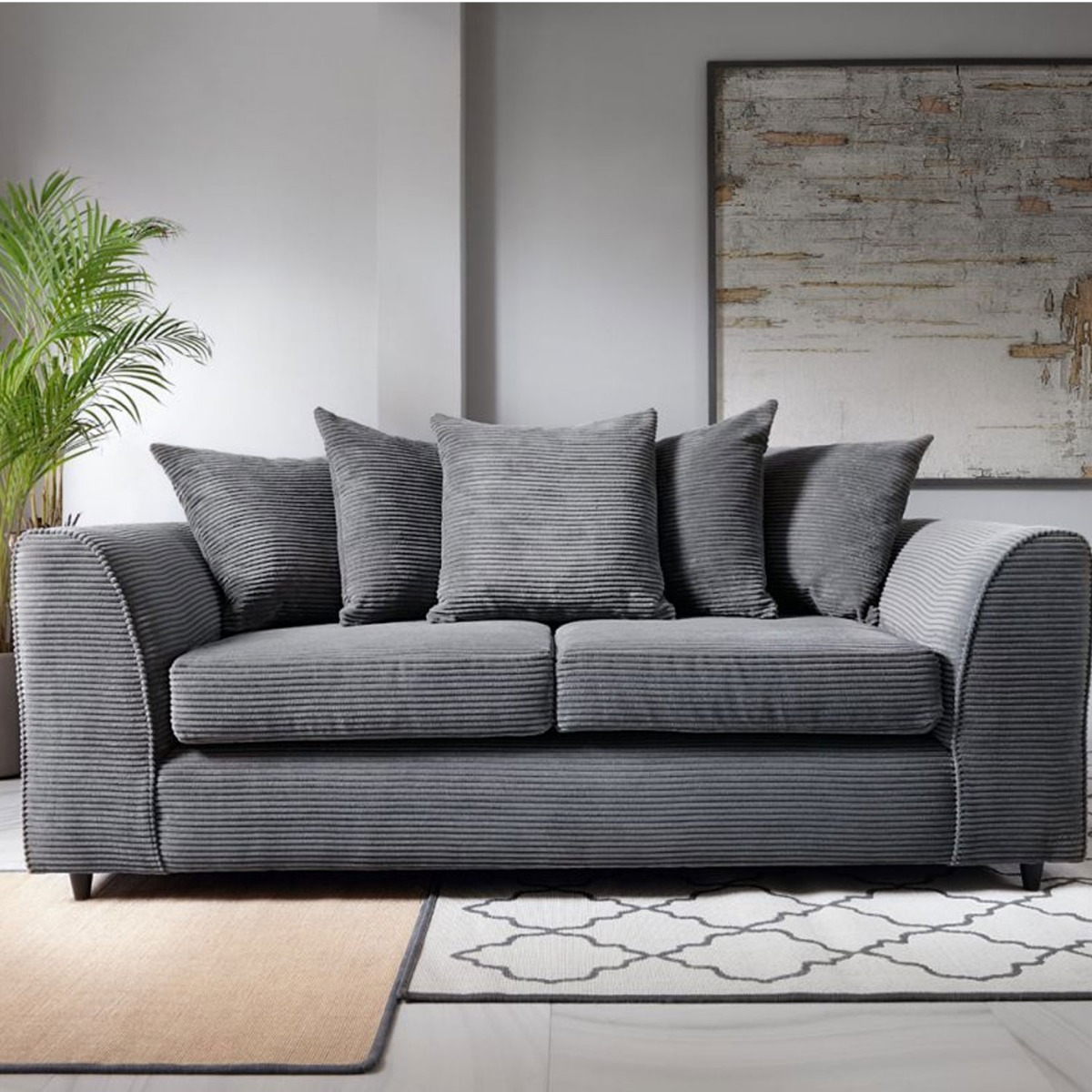 Jasmine Jumbo Cord 3 Seater Sofa - Grey - Moonlight Interiors
