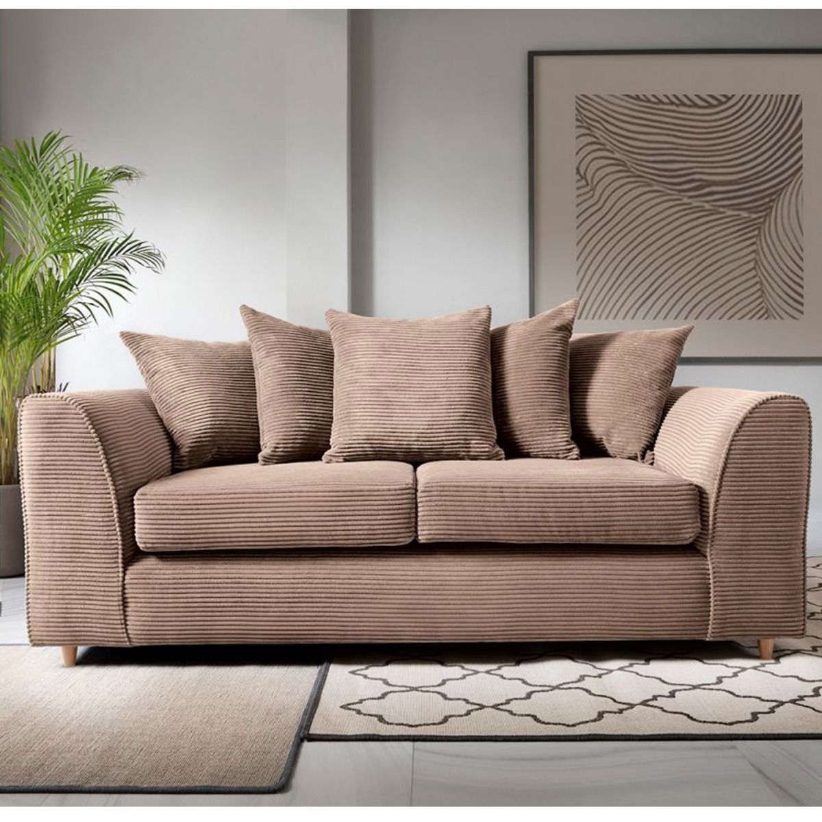 Jasmine Jumbo Cord 3 Seater Sofa - Brown - Moonlight Interiors