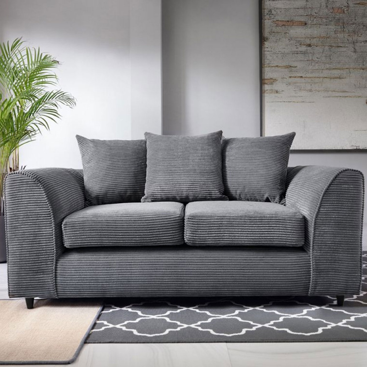Jasmine Jumbo Cord 2 Seater Sofa - Grey - Moonlight Interiors