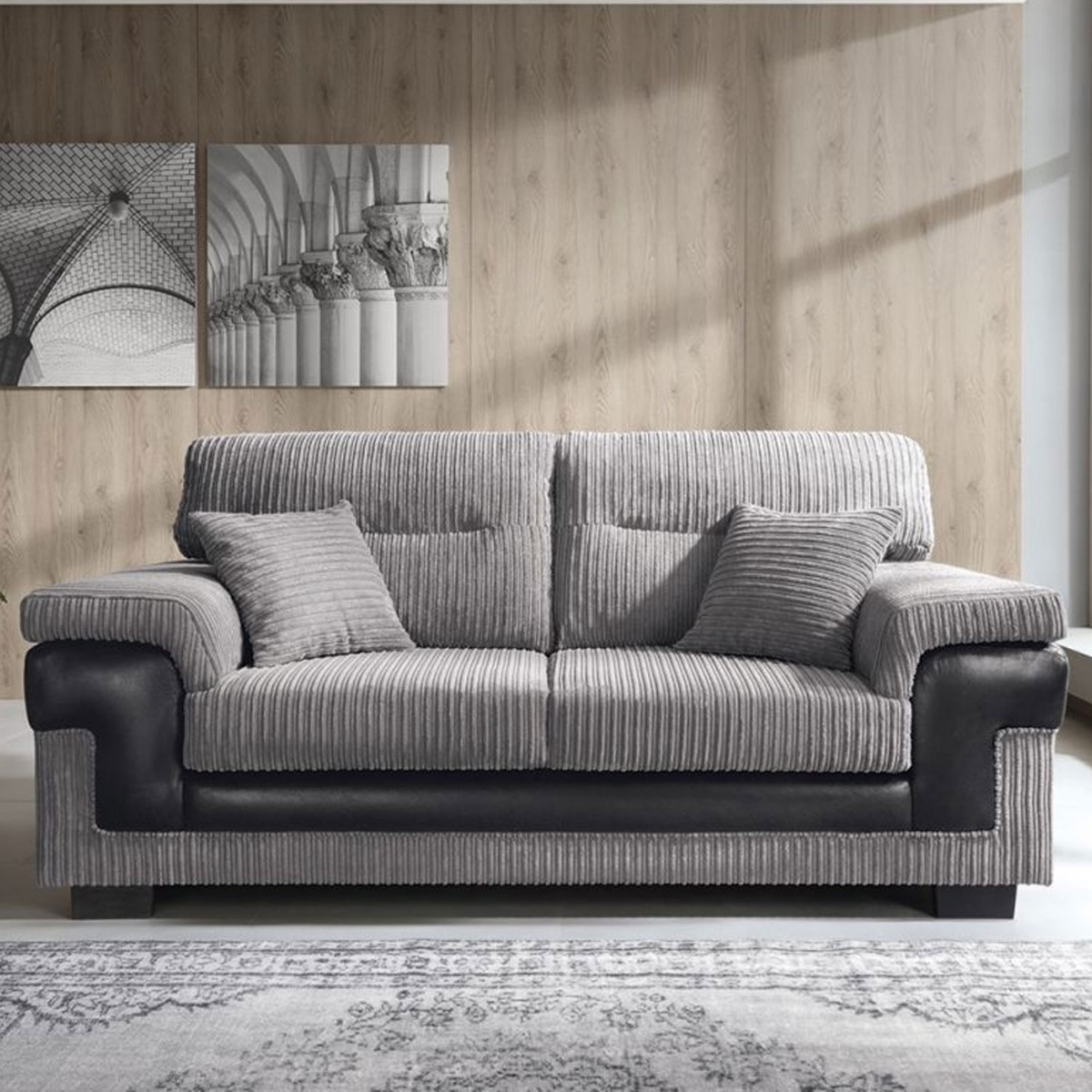Nathaniel 3 Seater Sofa - Black and Grey - Moonlight Interiors