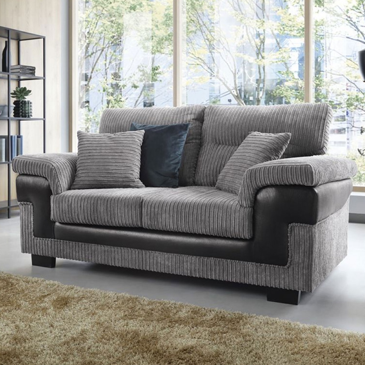 Nathaniel 2 Seater Sofa - Black and Grey - Moonlight Interiors