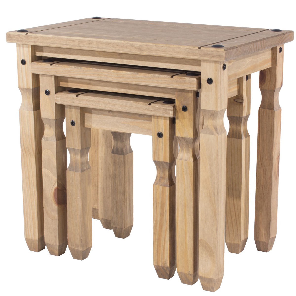 Corona 3PC Waxed Pine Nest of Tables - Pine - Colton & Sawyer