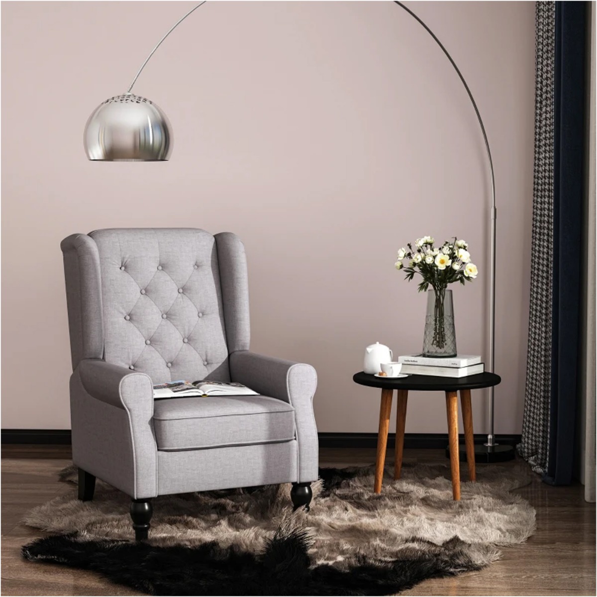 Retro Accent Armchair with Wood Frame - Grey - Home Deals
