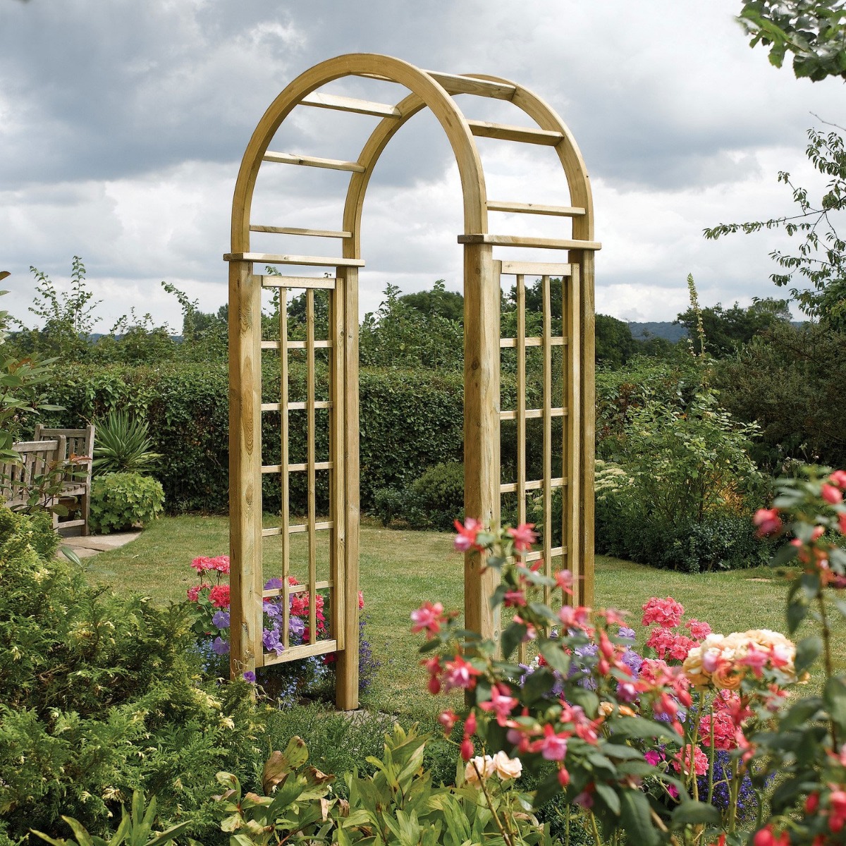 Round Top Arch Trellis Sides - Natural Timber Finish - Etta Gardens
