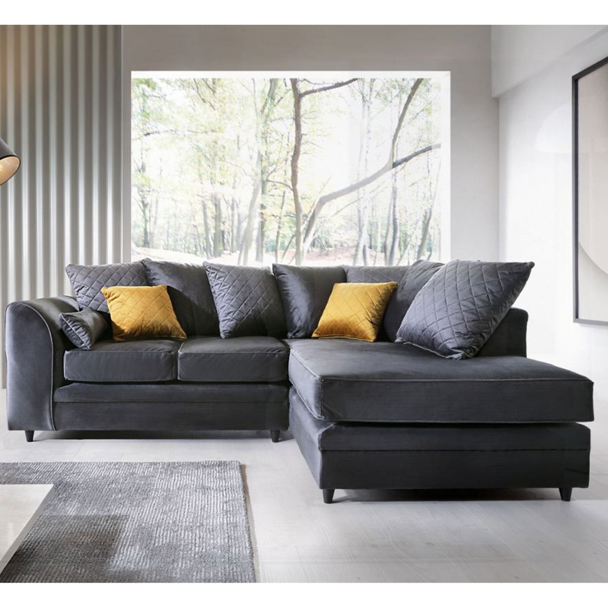 Bethan Velvet Corner Sofa - Right Arm Dark Grey - Moonlight Interiors