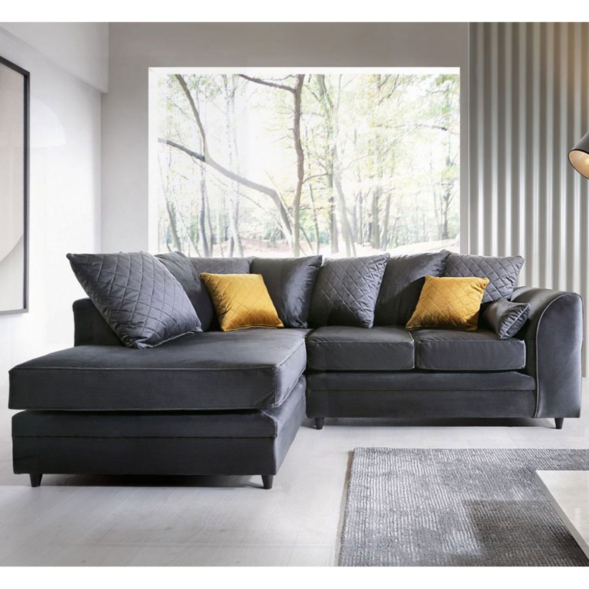 Bethan Velvet Corner Sofa - Left Arm Dark Grey - Moonlight Interiors
