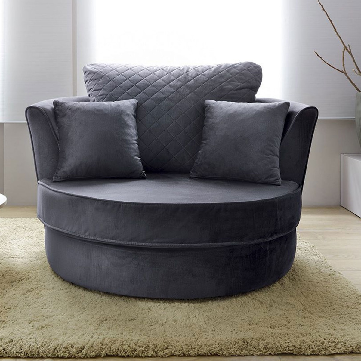 BETHAN Velvet Swivel Chair - Dark Grey - Moonlight Interiors