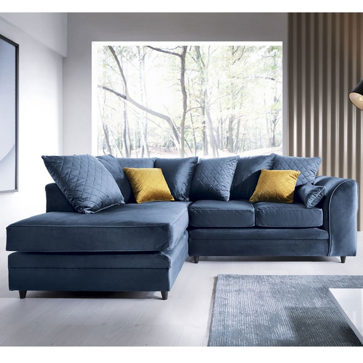 Bethan Velvet Corner Sofa - Left Arm Dark Blue - Moonlight Interiors
