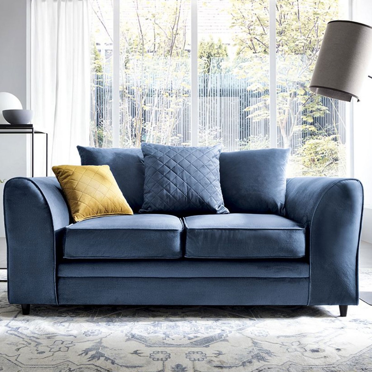 Bethan Velvet 2 Seater Sofa - Dark Blue - Moonlight Interiors