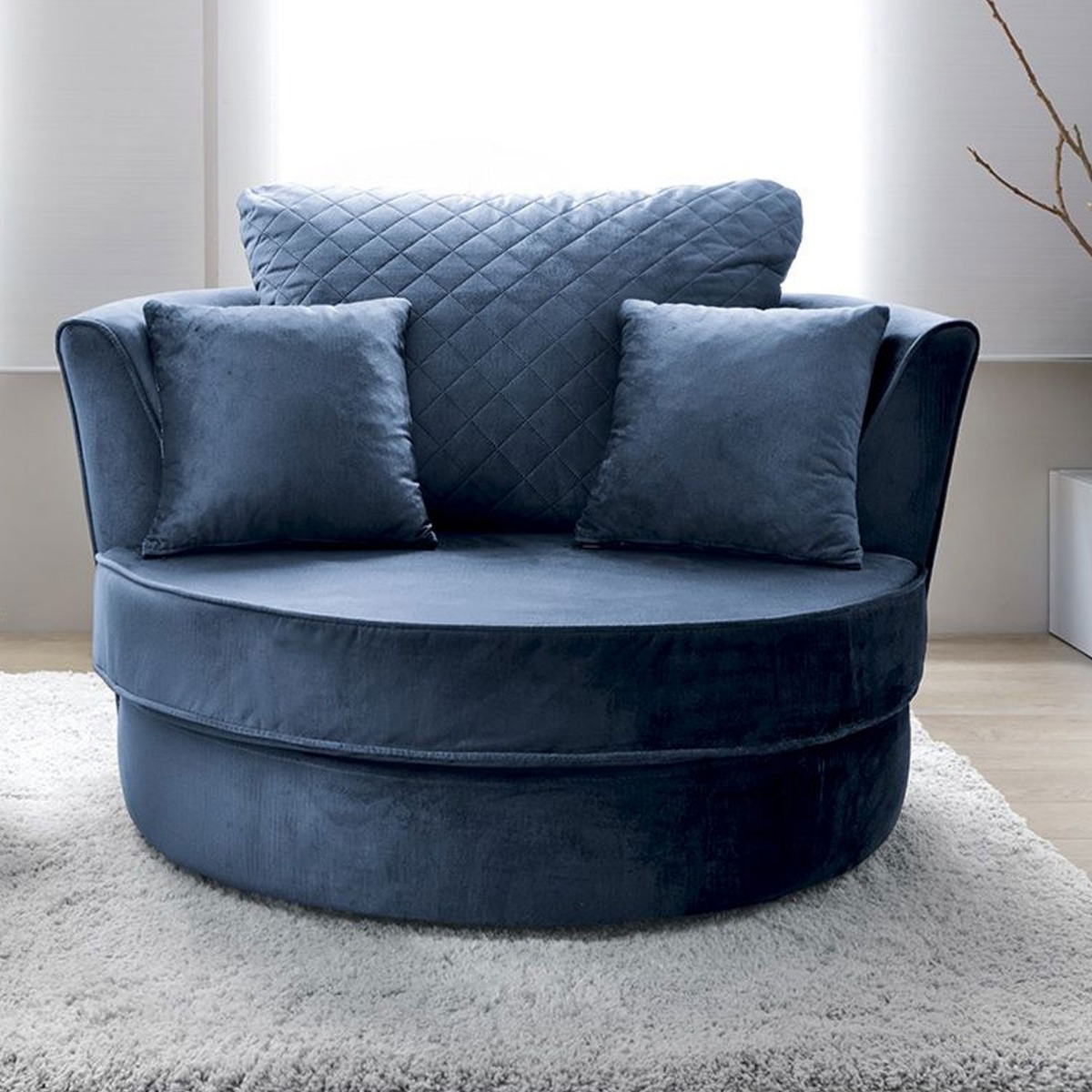 BETHAN Velvet Swivel Chair - Dark Blue - Moonlight Interiors