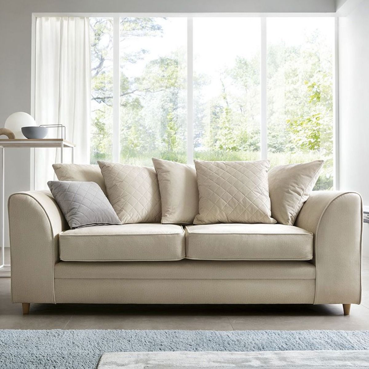 Bethan Velvet 3 Seater Sofa - Cream - Moonlight Interiors