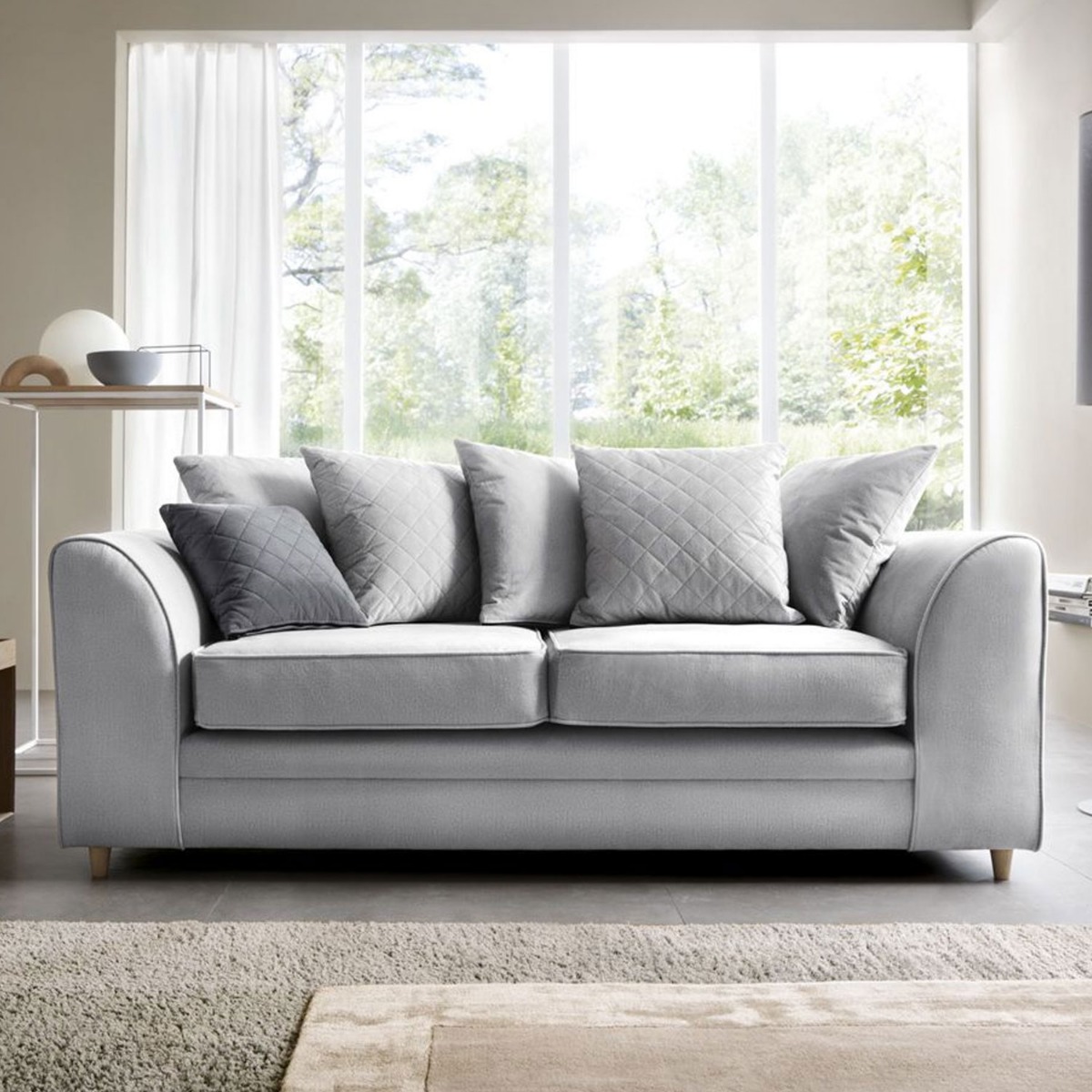 BETHAN Velvet 3 Seater Sofa - Light Grey - Moonlight Interiors