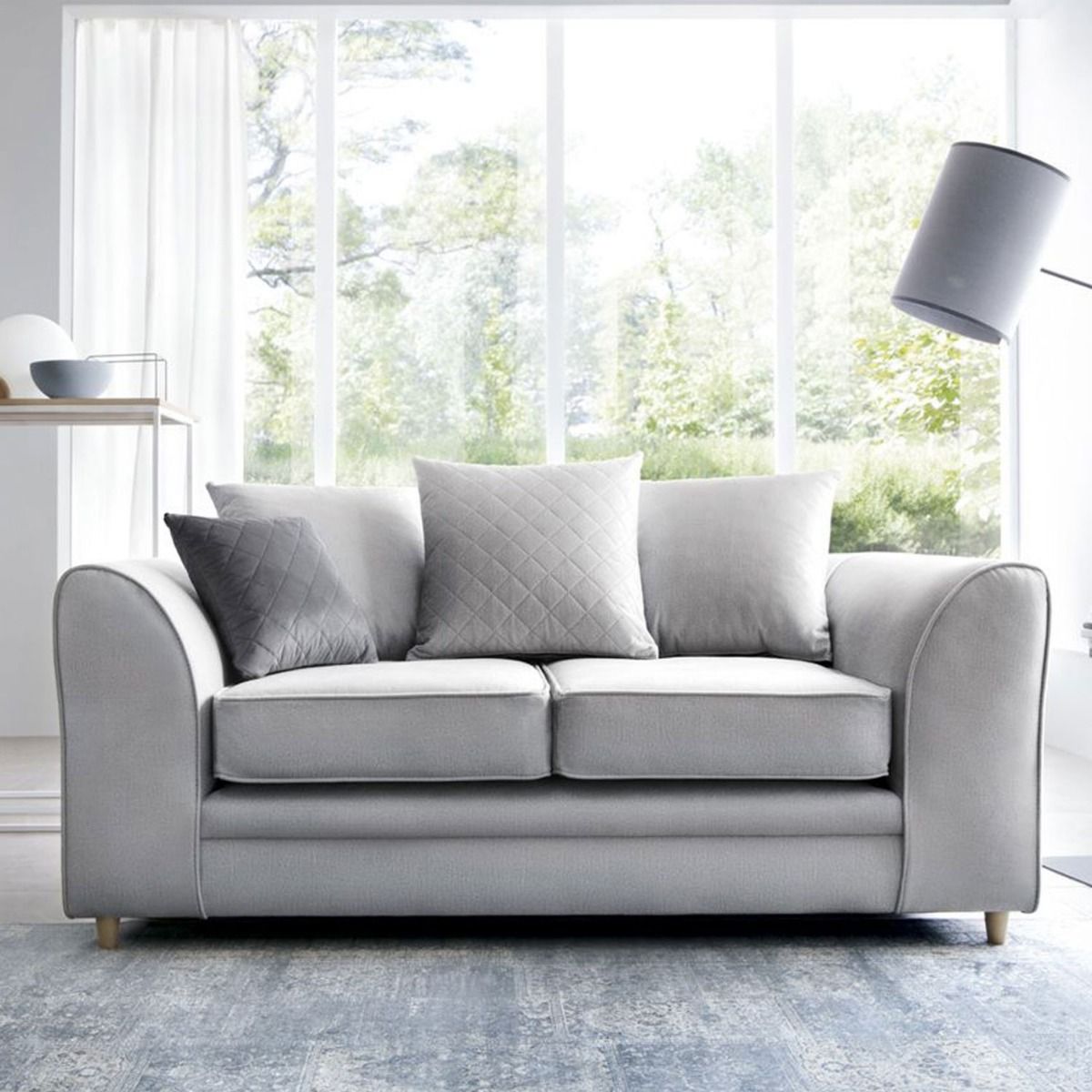 BETHAN Velvet 2 Seater Sofa - Light Grey - Moonlight Interiors