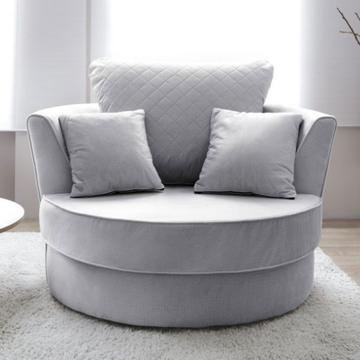 BETHAN Velvet Swivel Chair - Light Grey - Moonlight Interiors