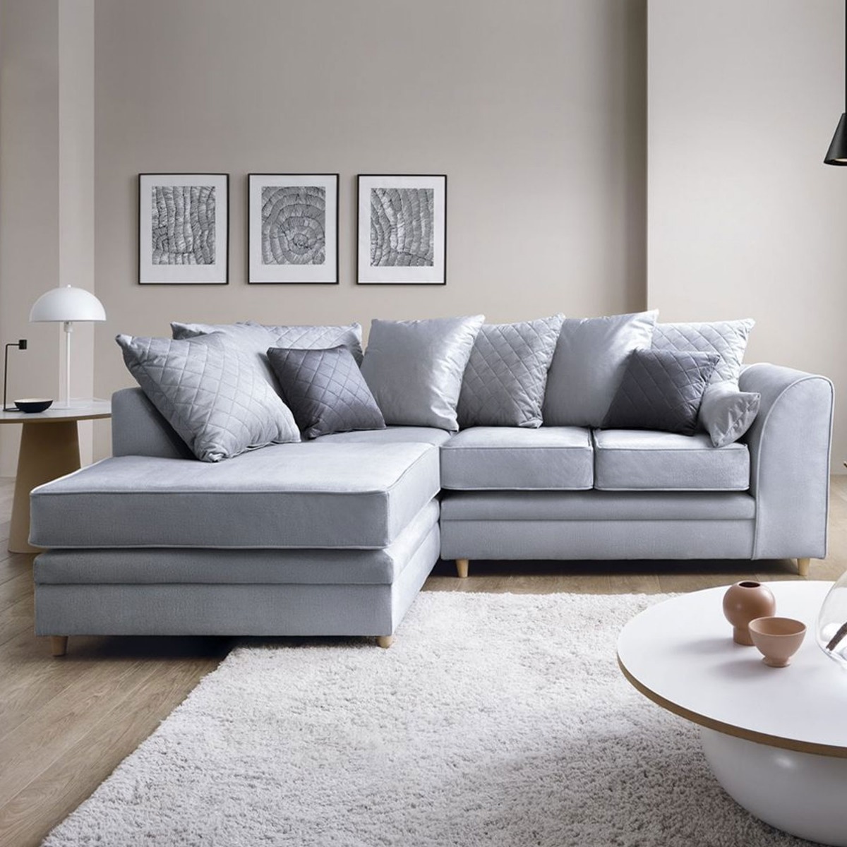 Bethan Velvet Corner Sofa - Left Arm Silver Blue - Moonlight Interiors