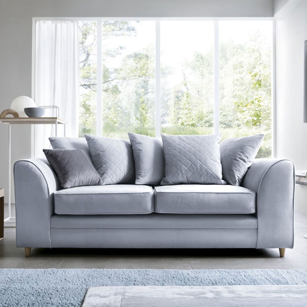 Bethan Velvet 3 Seater Sofa - Silver Blue - Moonlight Interiors