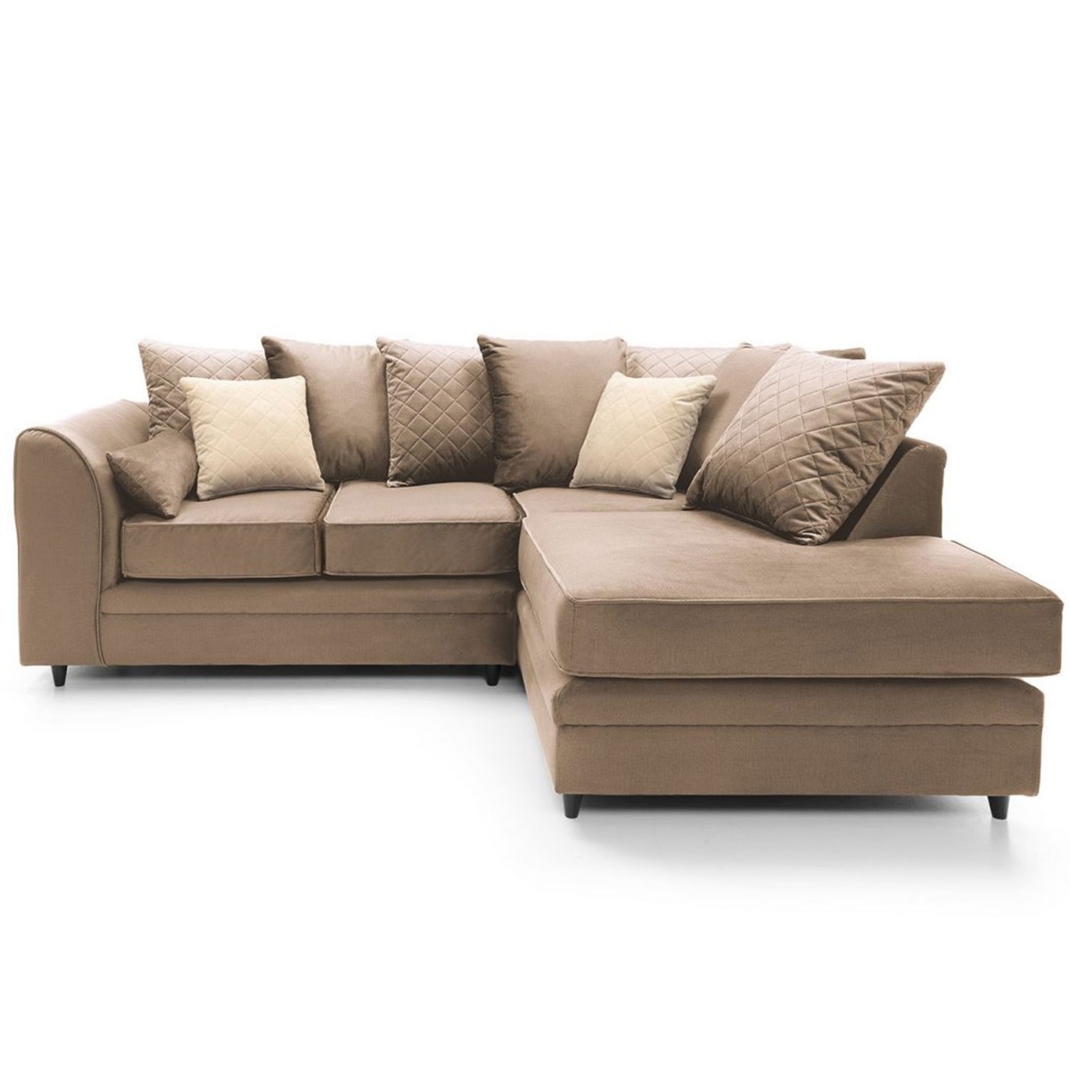 Bethan Velvet Corner Sofa - Right Arm Tan Brown - Moonlight Interiors