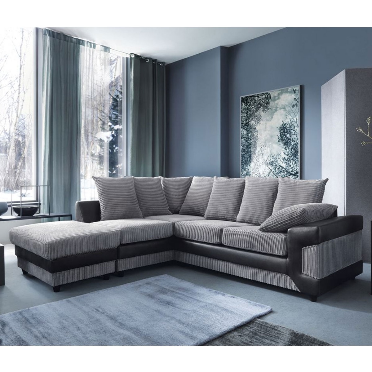 Eritrea Corner Sofa - Left Arm Black and Charcoal - Moonlight Interiors