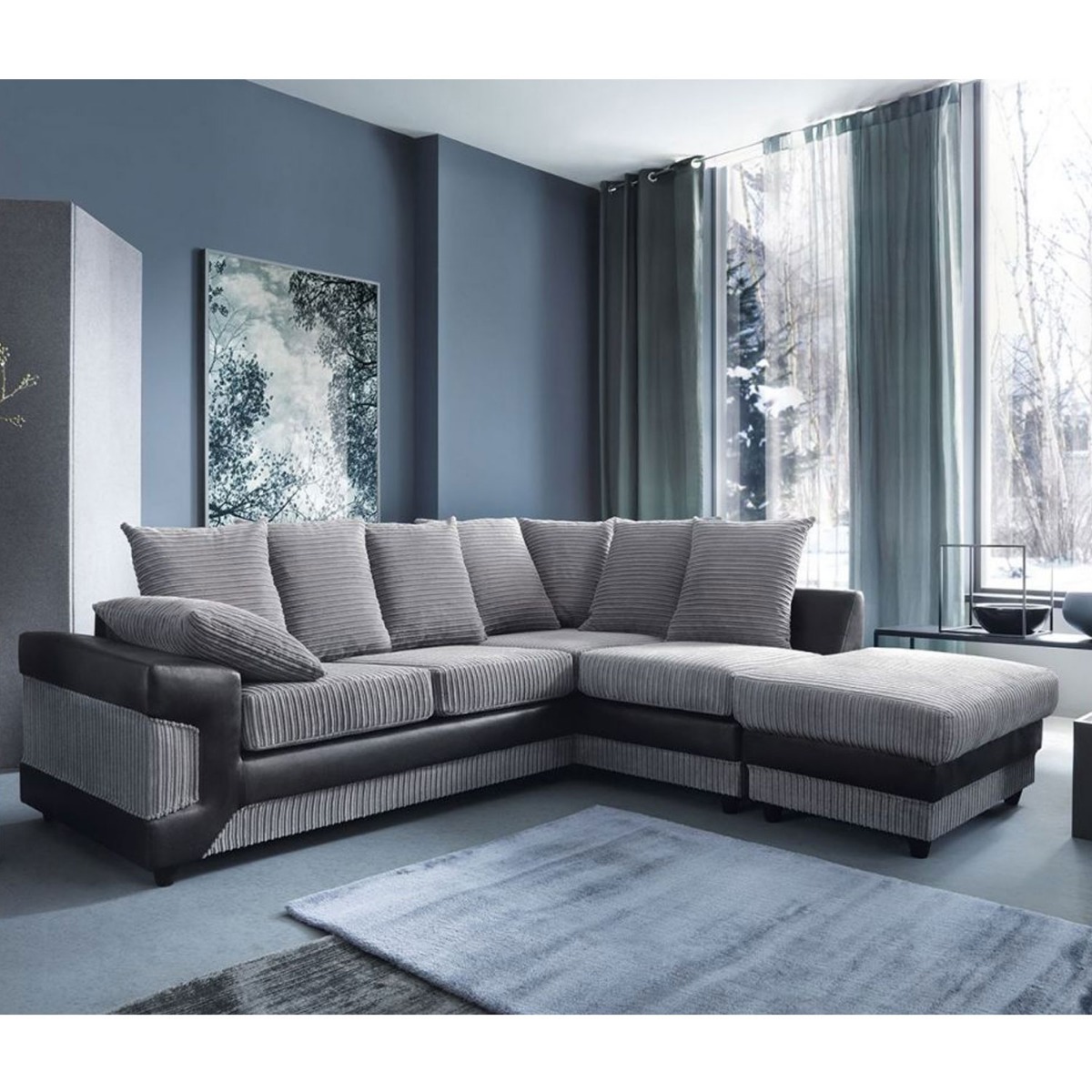 Eritrea Corner Sofa - Rigth Arm Black and Charcoal - Moonlight Interiors
