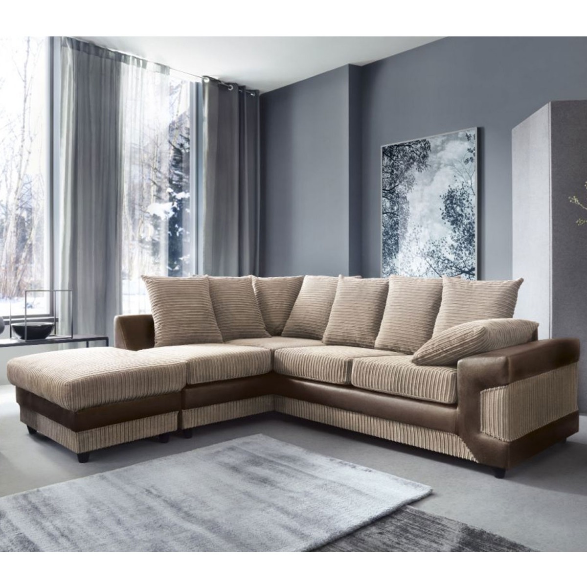 Eritrea Corner Sofa - Left Arm Brown and Beige - Moonlight Interiors