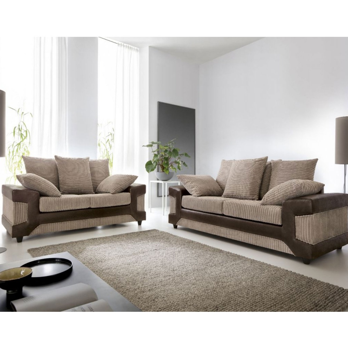 Eritrea 2 + 3 Seater Sofa - Brown and Beige - Moonlight Interiors