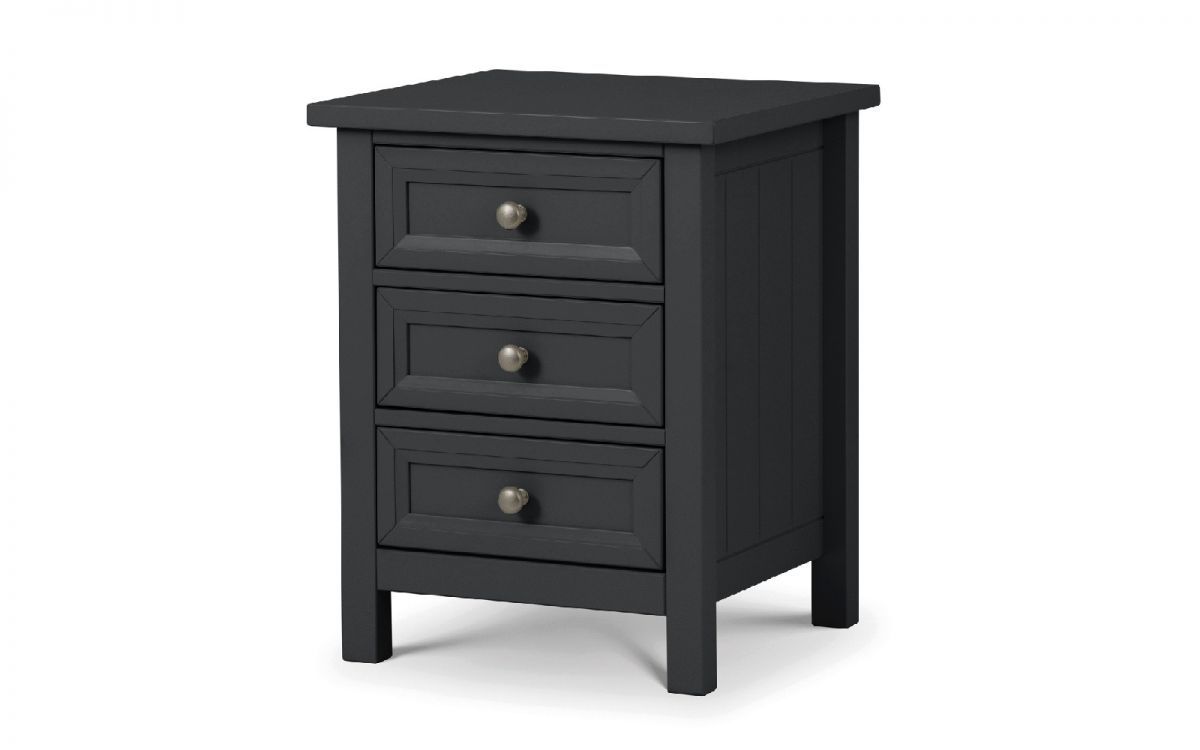Bedside Table - MAINE 3 Drawer Nightstand Anthracite Lacquer 48cm - JB Collections