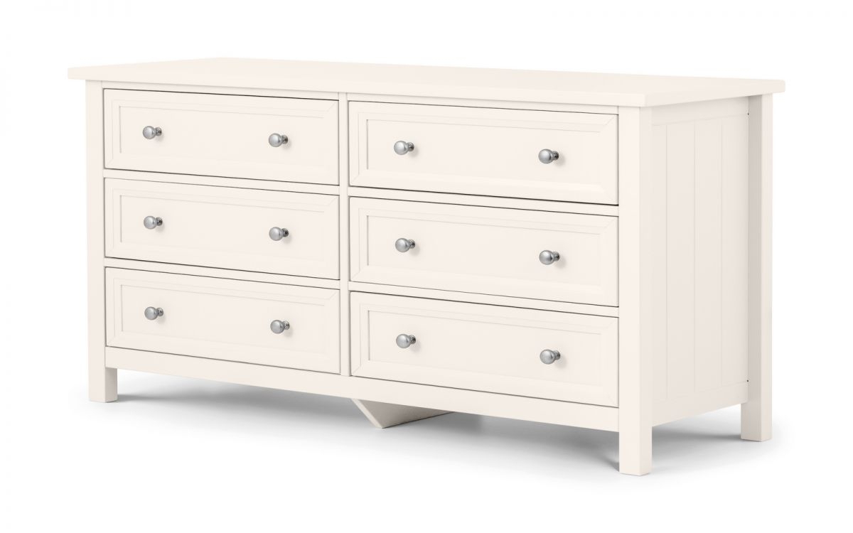MALTON White Chest of Drawers - Large-sized, 6 Drawers, Double - JB Collections