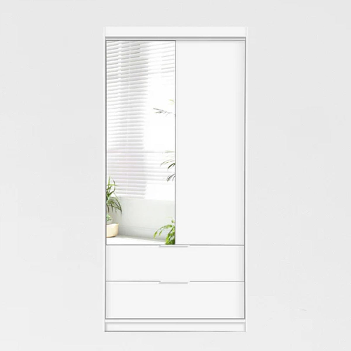MAJO 2 Door Mirrored Wardrobe with 2 Drawers White - 103cm - Avellino & Wells