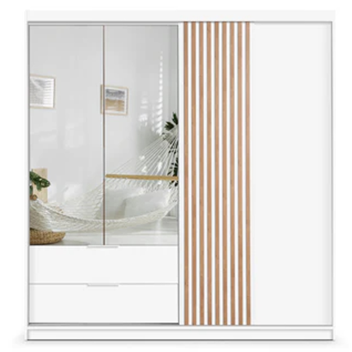 MAJO 3 Door Mirrored Wardrobe with 2 Drawers White - 203cm - Avellino & Wells