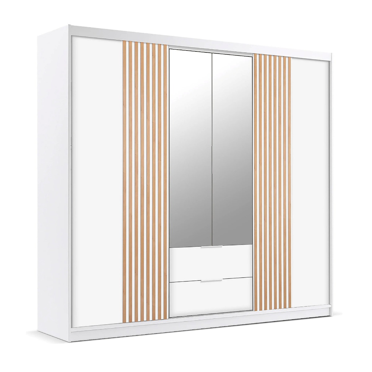 MAJO 4 Door Mirrored Wardrobe with 2 Drawers White - 250cm - Avellino & Wells