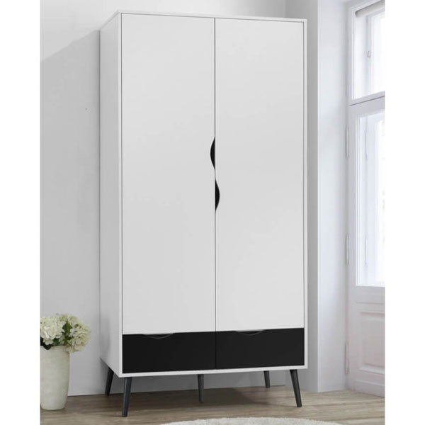 Wardrobe - MARTOCK 2 Door Wardrobe White 98.6cm - Sigrid Mills